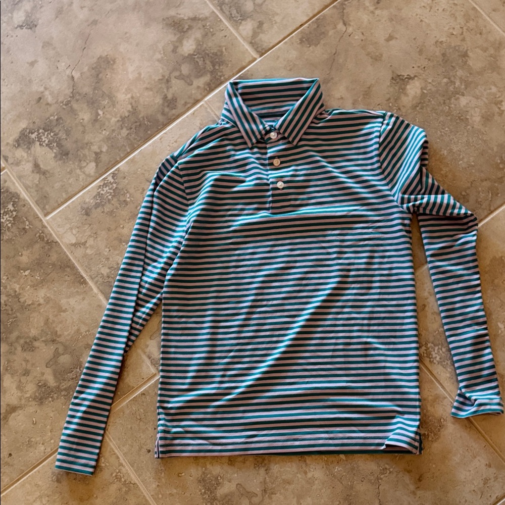 Crewcuts Green and White Striped Polo Shirt